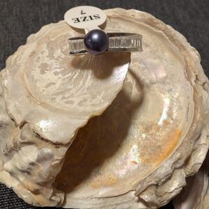 NWT Vantel Peacock Black Pearl Annabella Ring Size 7 With CZ Accents